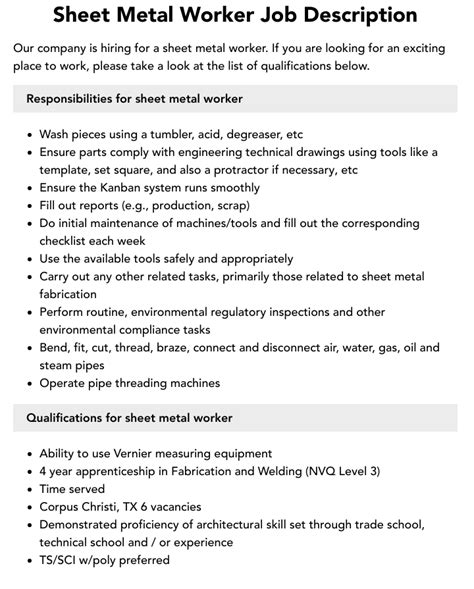 what is metal sheet work|sheet metal worker responsibilities.